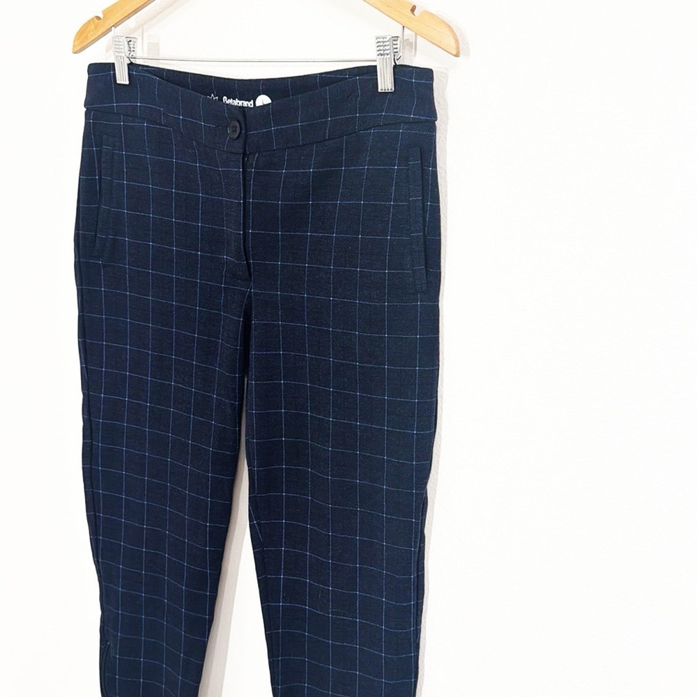 BETABRAND Striped Navy Dressy Pants Zipper Pockets & Ankles Taper Size LP - Picture 2 of 7